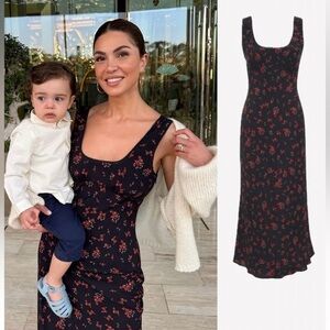 Rumored - midi navy blue dress with red flowers